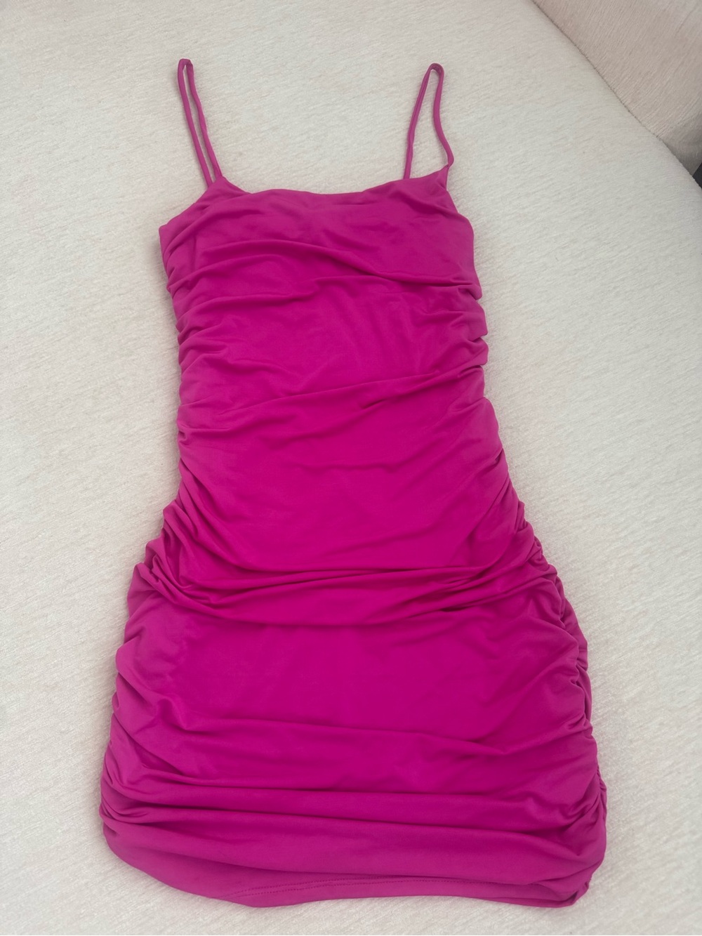 gaze Fuchsia Ruched Spaghetti-Strap Mini Dress